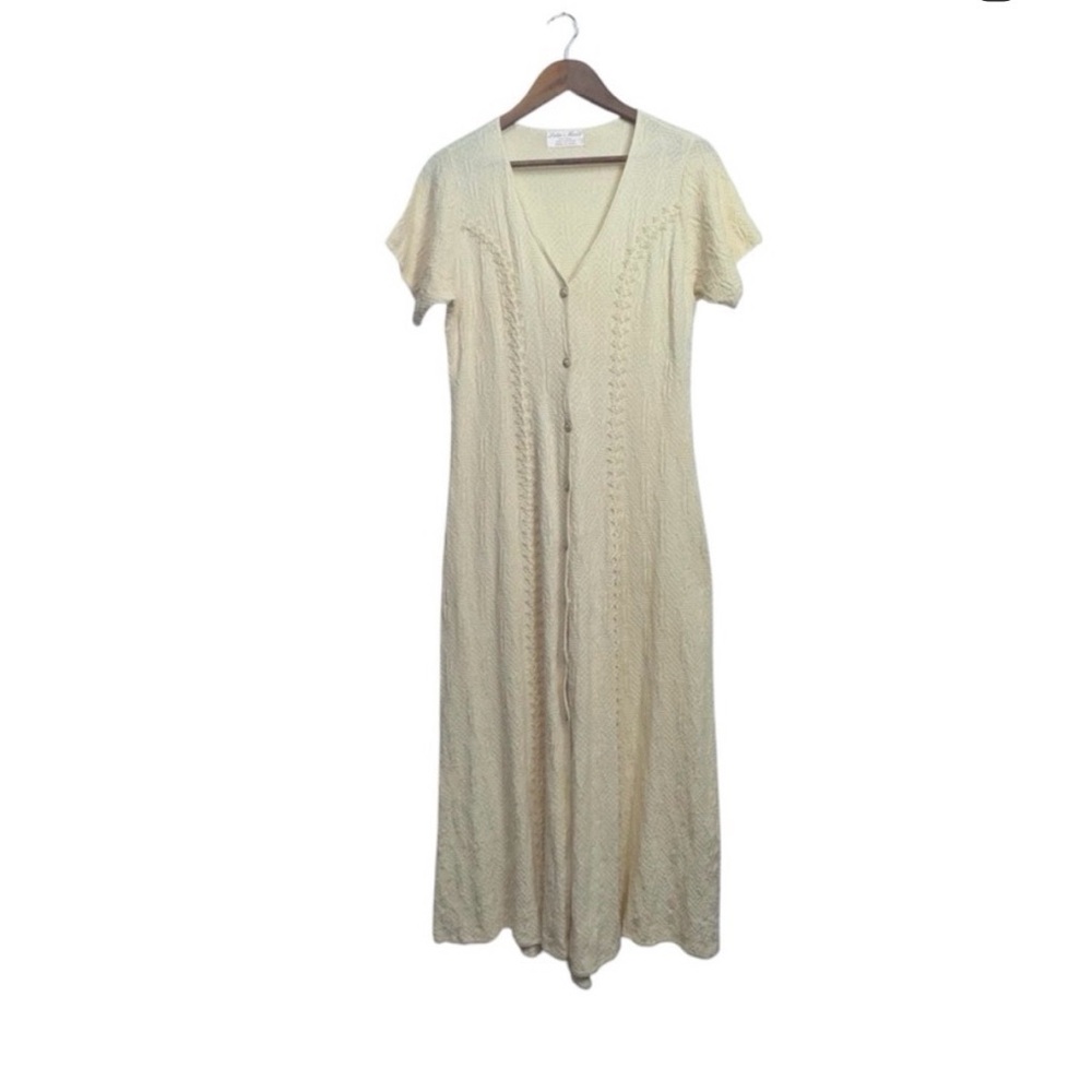 Elegant Cream Button-Down Knit Maxi Dress 100% Cotton